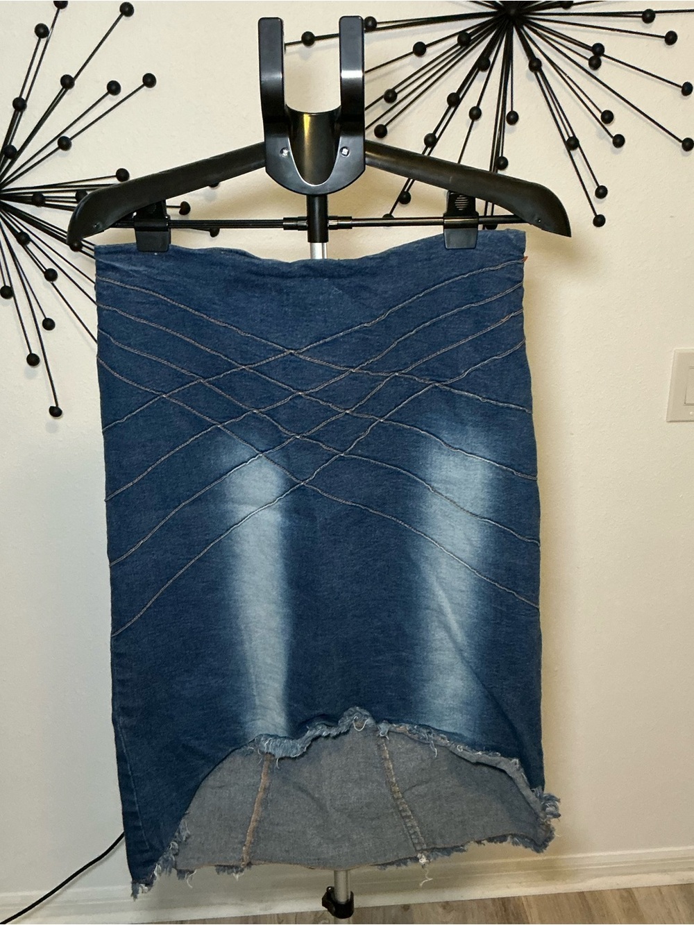 Details Denim Midi Skirt Size 16W Y2K Raw Hem Stretch Jean Skirt